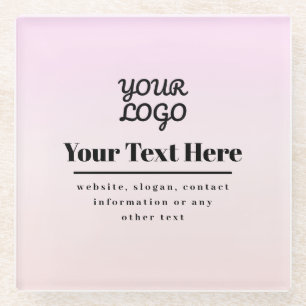Your Logo & Text   Pink & Peach Ombre Glass Coaster