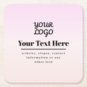 Your Logo & Text   Pink & Peach Ombre Square Paper Coaster