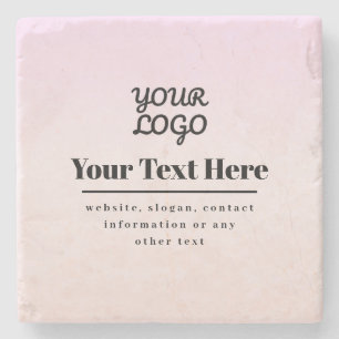 Your Logo & Text   Pink & Peach Ombre Stone Coaster