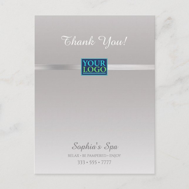 Your Logo, Thank You, Bus Promo Name, Silver/White Postcard (Front)