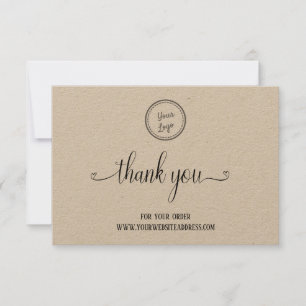 Your Logo  Thank You For Your Order on Kraft Paper Card