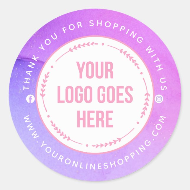Your Logo Thank You Pink Purple  Classic Round Sticker (Front)