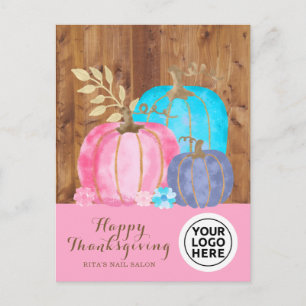 Your Logo Thanksgiving Pink Pumpkin Holiday Postcard