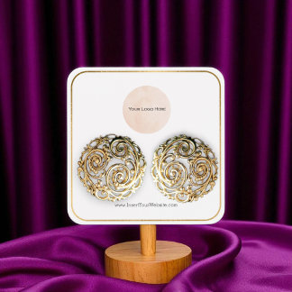Your Logo Thin Gold Border Earring Display Card