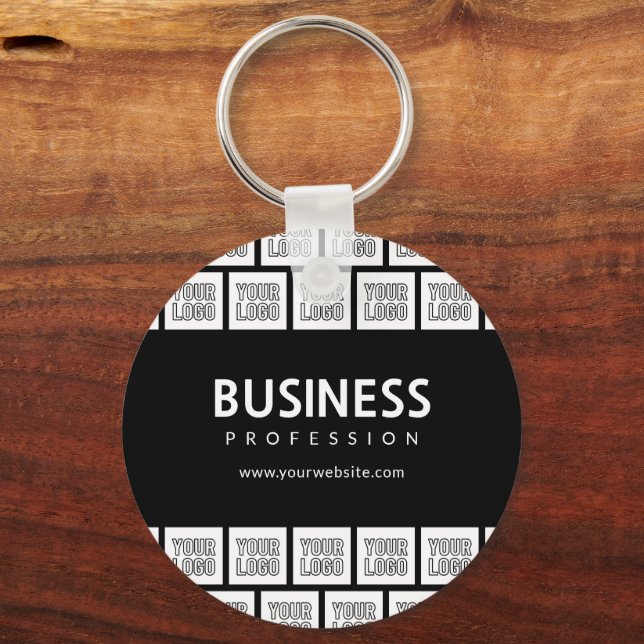 Your Logo Tiled Pattern & Editable Business Name  Key Ring (Front)