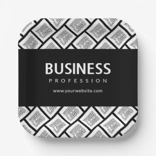 Your Logo Tiled Pattern & Editable Business Name  Paper Plate