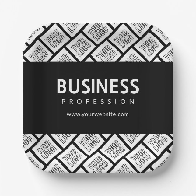 Your Logo Tiled Pattern & Editable Business Name  Paper Plate (Front)