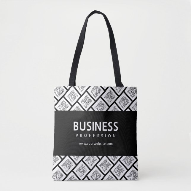 Your Logo Tiled Pattern & Editable Business Name  Tote Bag (Front)