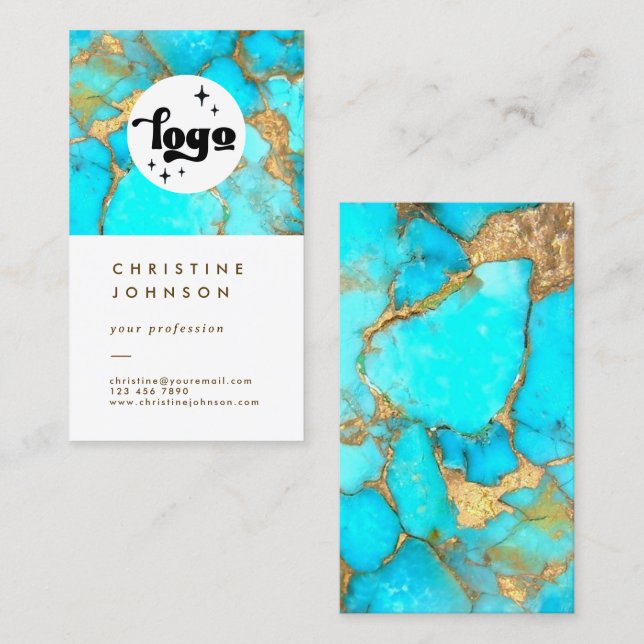 your logo turquoise stone on white business card (Front/Back)