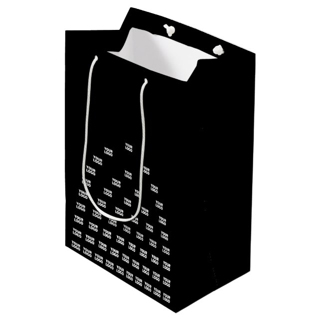 Your Logo Unique Arch Pattern | Black (editable) Medium Gift Bag (Front Angled)