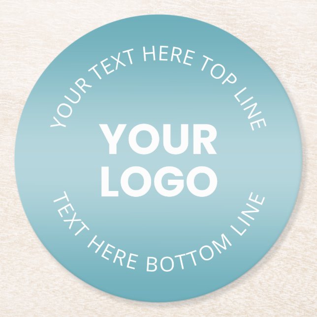 Your Logo w/Editable Aqua Blue & White Gradient  Round Paper Coaster (Front)