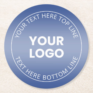 Your Logo w/Editable Blue & White Gradient  Round Paper Coaster