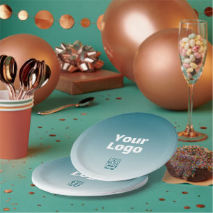 Your Logo w/Editable QR code & Gradient Ombre Paper Plate