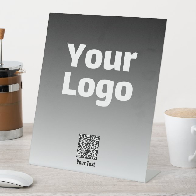 Your Logo w/Editable QR code & Gradient Ombre Pedestal Sign (In SItu)