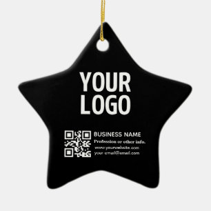 Your Logo w/Editable QR code & Text Ceramic Tree Decoration