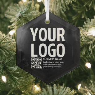Your Logo w/Editable QR code & Text Glass Tree Decoration