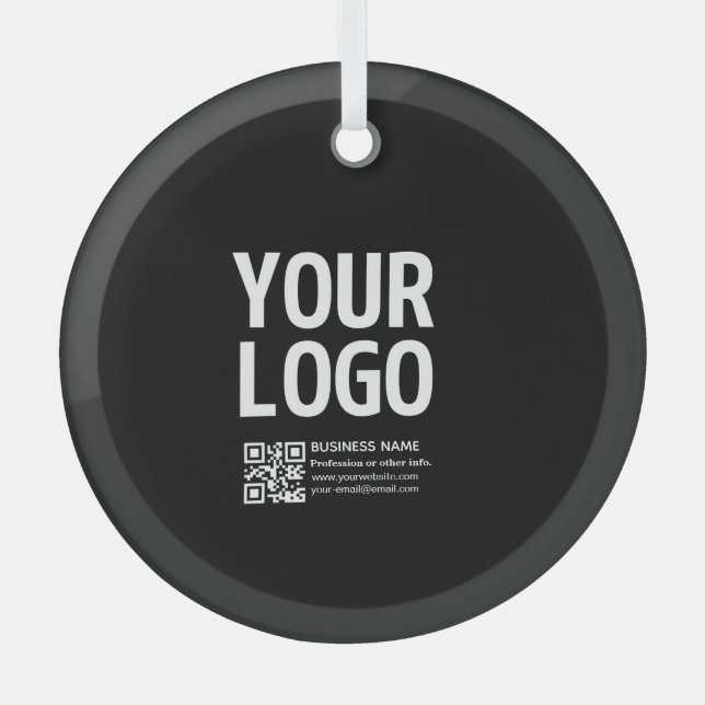 Your Logo w/Editable QR code & Text  Glass Tree Decoration (Front)