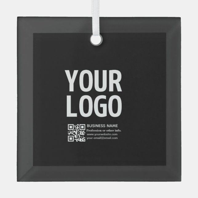 Your Logo w/Editable QR code & Text  Glass Tree Decoration (Front)