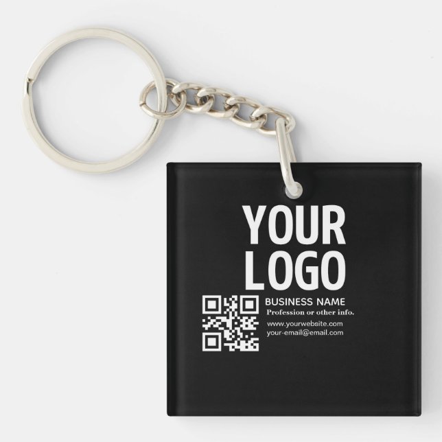 Your Logo w/Editable QR code & Text  Key Ring (Front)