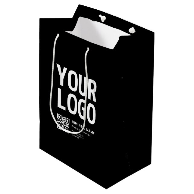 Your Logo w/Editable QR code & Text Medium Gift Bag (Front Angled)