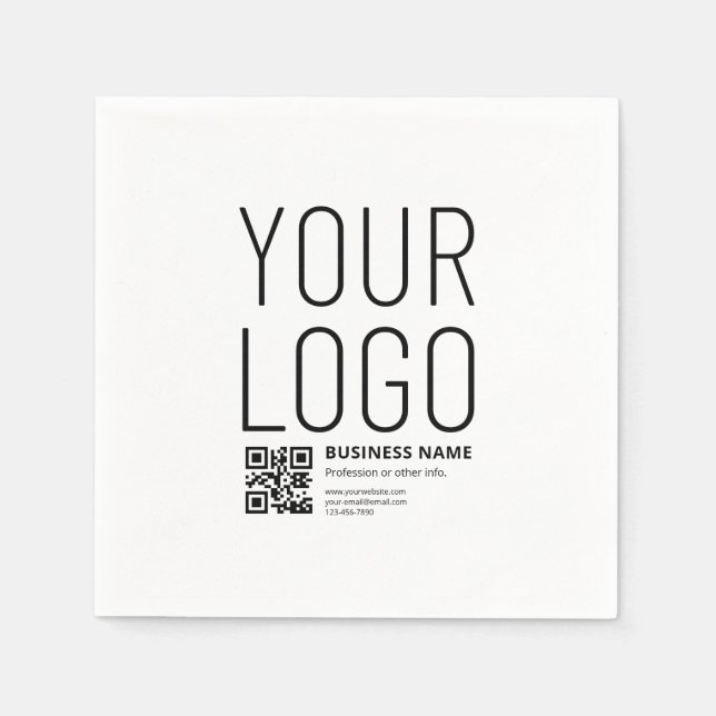 Your Logo w/Editable QR code & Text Napkin (Front)