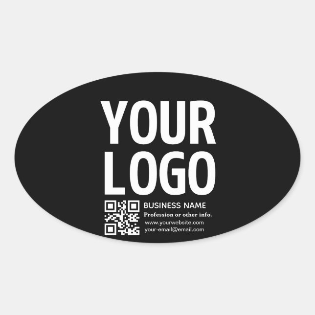 Your Logo w/Editable QR code & Text  Oval Sticker (Front)