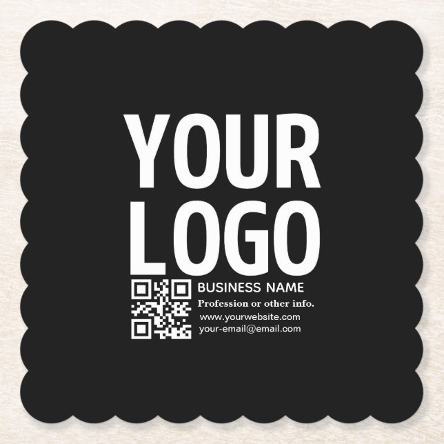 Your Logo w/Editable QR code & Text  Paper Coaster (Front)