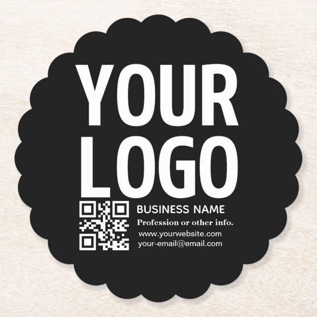Your Logo w/Editable QR code & Text  Paper Coaster (Front)