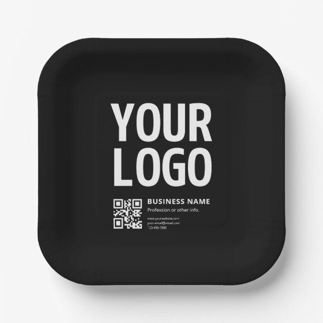 Your Logo w/Editable QR code & Text Paper Plate (Front)