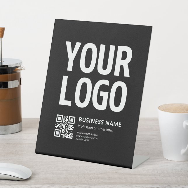 Your Logo w/Editable QR code & Text Pedestal Sign (In SItu)