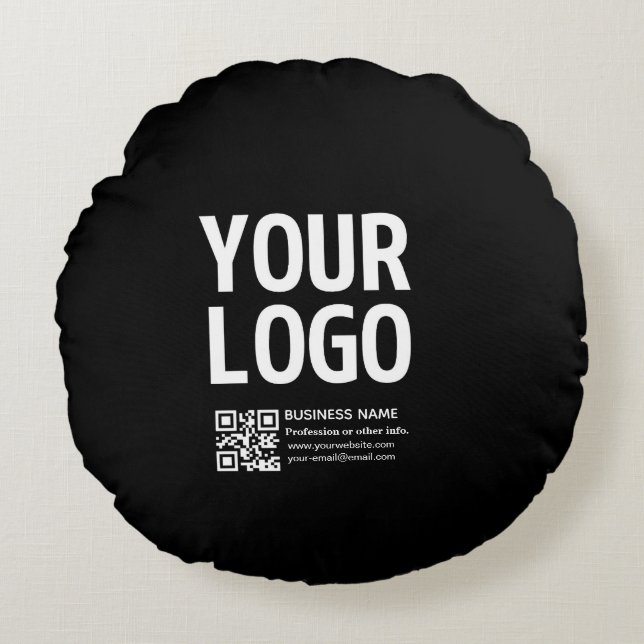 Your Logo w/Editable QR code & Text  Round Cushion (Front)