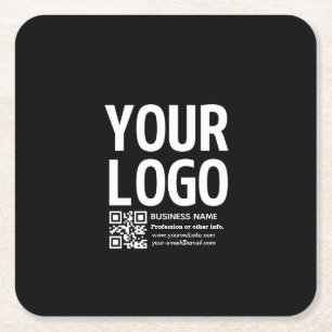 Your Logo w/Editable QR code & Text Square Paper Coaster