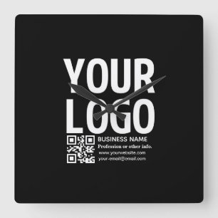 Your Logo w/Editable QR code & Text Square Wall Clock