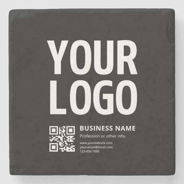 Your Logo w/Editable QR code & Text Stone Coaster (Front)