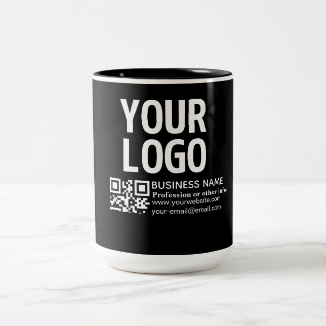 Your Logo w/Editable QR code & Text  Two-Tone Coffee Mug (Center)