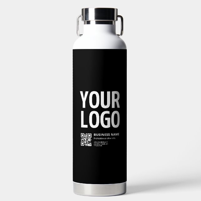 Your Logo w/Editable QR code & Text Water Bottle (Front)