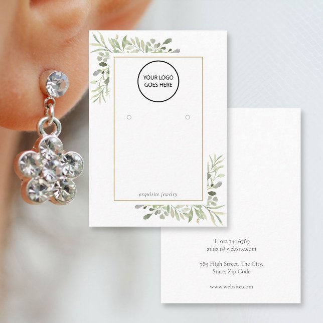 Your Logo Watercolor Greenery Earring Display Card (Creator Uploaded)