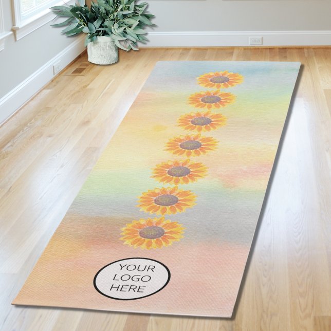 Your Logo Yoga Studio Watercolor Sunflowers  Yoga Mat (Creator Uploaded)