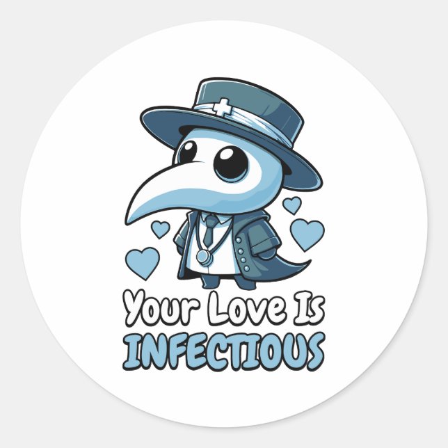 Your Love Is Infectious! Cute Witch Doctor Pun Classic Round Sticker (Front)