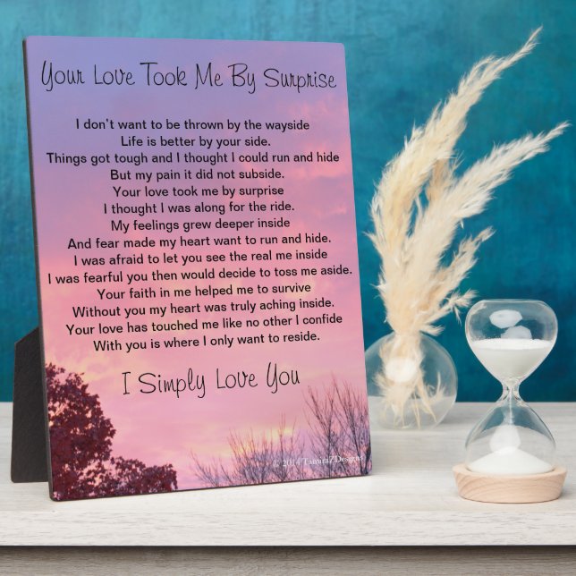 Your Love Took Me By Surprise Poem Pink Sunset Plaque (Side)