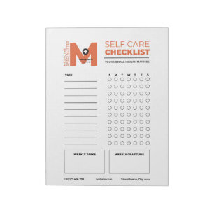 Your Mental Health Matters: Self-Care Checklist Notepad