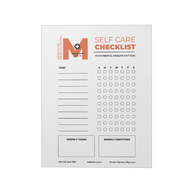 Your Mental Health Matters: Self-Care Checklist Notepad (Rotated)
