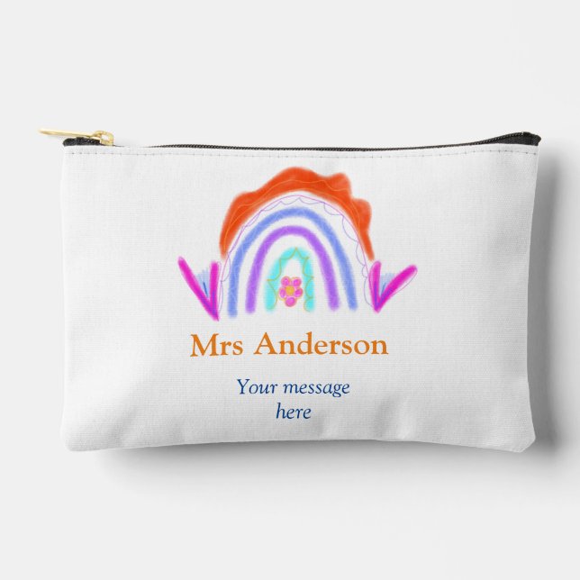 Your message e add text name rainbow teacher accessory pouch (Front)