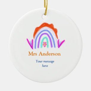 Your message e add text name rainbow teacher ceramic tree decoration