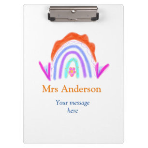 Your message e add text name rainbow teacher clipboard