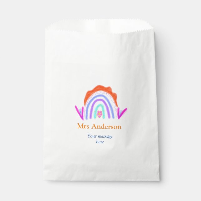 Your message e add text name rainbow teacher favour bags (Front)