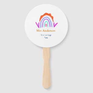 Your message e add text name rainbow teacher hand fan