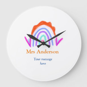 Your message e add text name rainbow teacher large clock