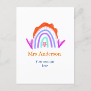 Your message e add text name rainbow teacher postcard