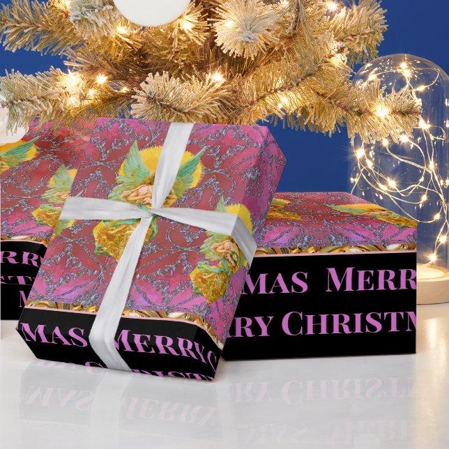 Your Message Floating Angels for Christmas Wrapping Paper (Holidays)